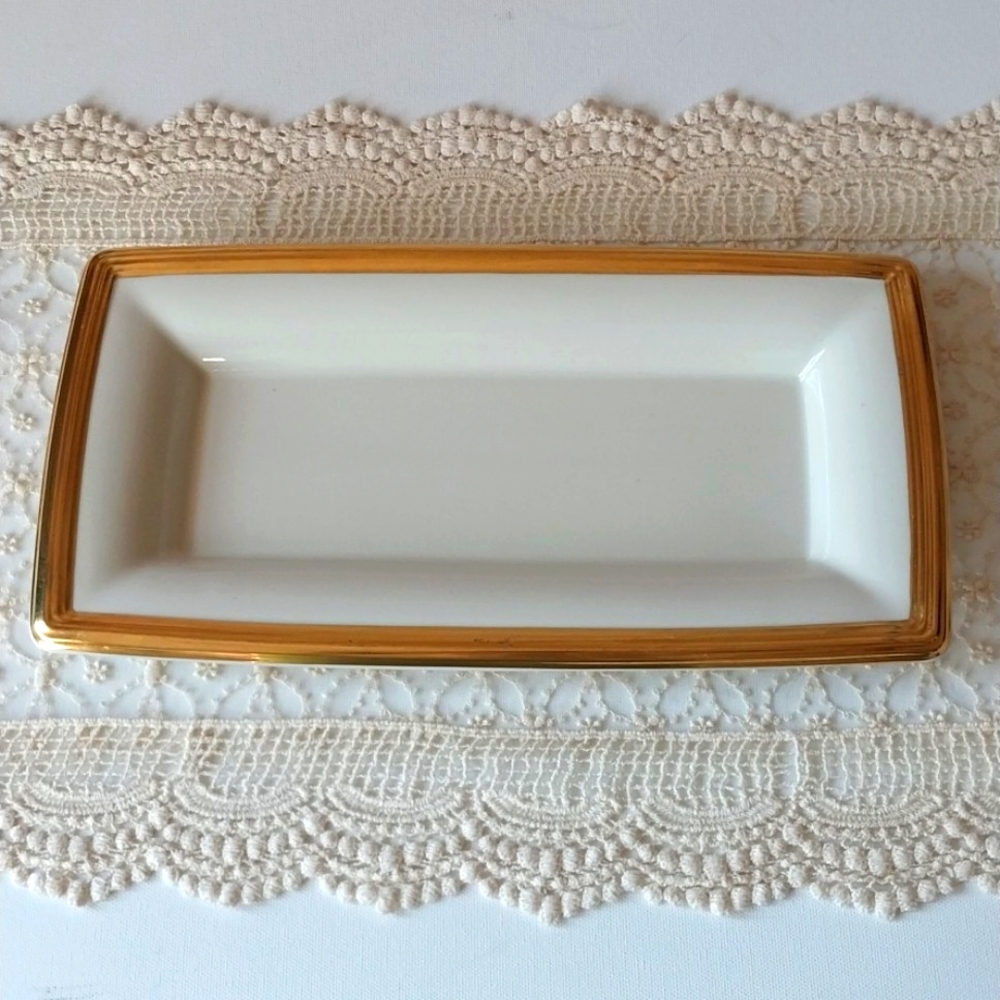 Lenox Eternal Gold Rectangle Tray Plate Ivory Pattern